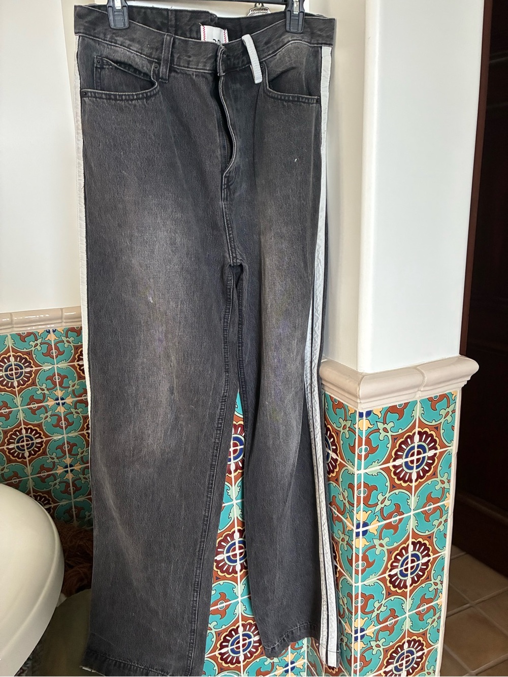 BDG Black Washed Wide leg Jeans with White Side Stripe